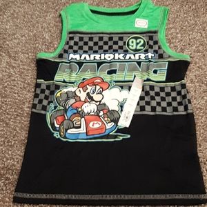 NWT Boys Sleeveless Mario kart Racing Shirt,  Black, Green, Sz 7
